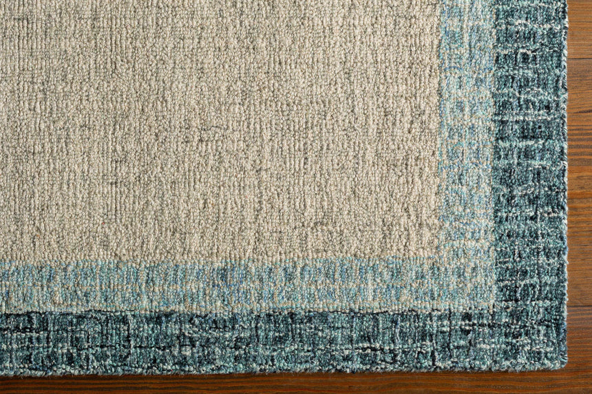 Padada Green Bordered Cream Wool Rug