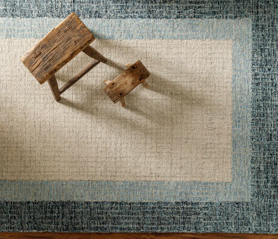 Padada Green Bordered Cream Wool Rug