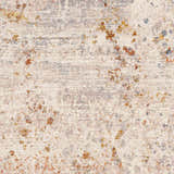 Close-up of Palhi Area Carpet - Clearance. Cream rug with brick red, mustard, and gray contemporary design. Swatch