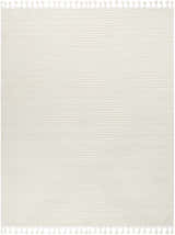 Close-up of the Palimbang Cream 3D Rug. Cream rug with geometric diamond pattern and tassels. Contemporary, farmhouse style. Design-Rectangle-71010
