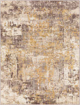 Close-up of the Pamantingan Area Rug: Cream, light beige, gray, brown, and mustard abstract design. Bohemian style. Design-Rectangle-527