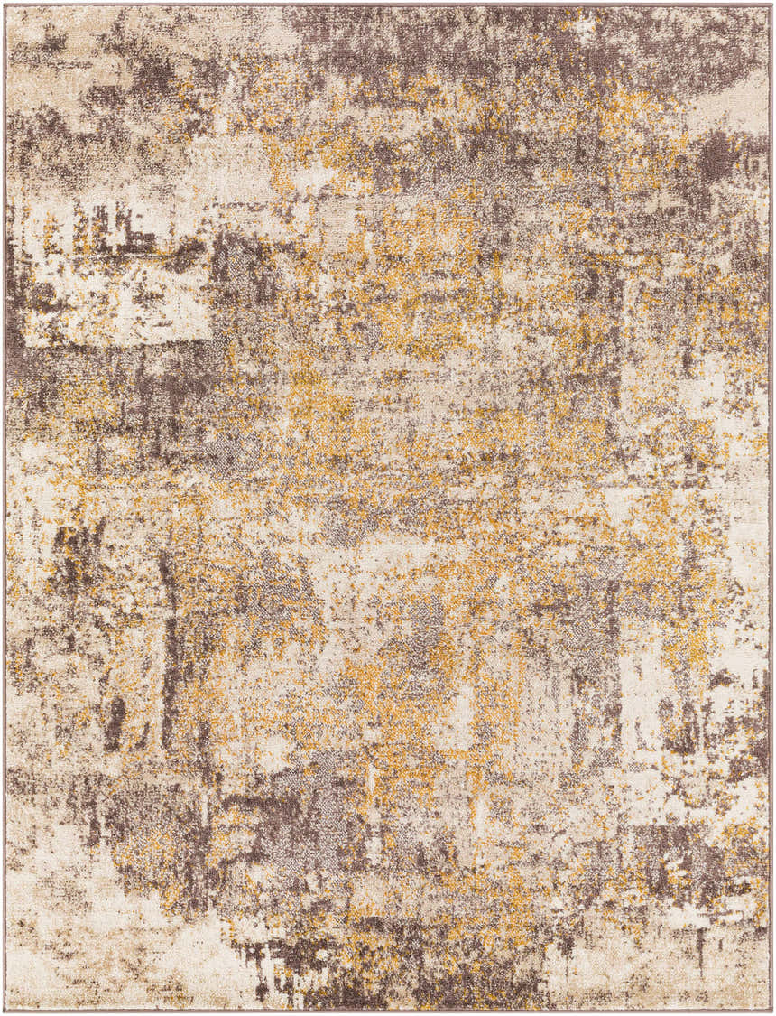 Close-up of the Pamantingan Area Rug: Cream, light beige, gray, brown, and mustard abstract design. Bohemian style. Design-Rectangle-527