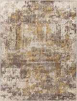 Close-up of the Pamantingan Area Rug: a contemporary shag with cream, beige, gray, brown, and mustard abstract patterns. Design-Rectangle-710103