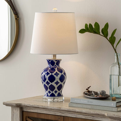 Pangian White & Blue Patterned Ceramic Table Lamp