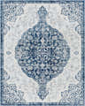Pannal Area Rug, light beige and navy, with a traditional floral medallion design and ornate border. Design-Rectangle-71010