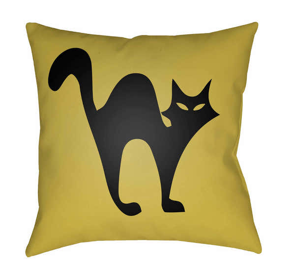 Halloween Cat Yellow Outdoor Throw Pillow