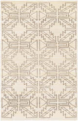 Close-up of the hand-knotted Pawhuska Area Rug. Charcoal and peach farmhouse design on 100% wool. Traditional rectangle rug. Design-Rectangle