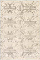 Close-up of Pawhuska area rug. Hand-knotted wool rug with charcoal geometric pattern on a cream background. Farmhouse style. Design-Rectangle-5686