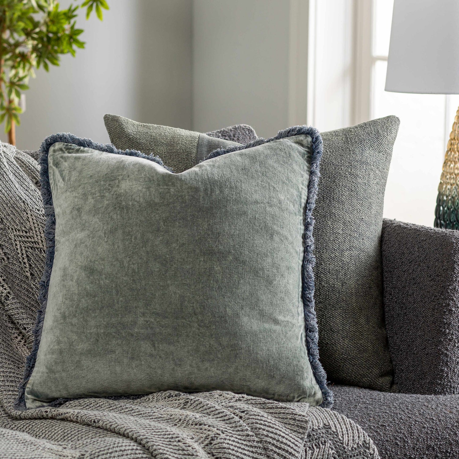 Penrod Gray Square Throw Pillow