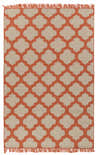 Perks Area Rug, burnt orange and ivory, with a quatrefoil pattern and fringe. Hand-woven recycled PET yarn rug. Design-Rectangle-58