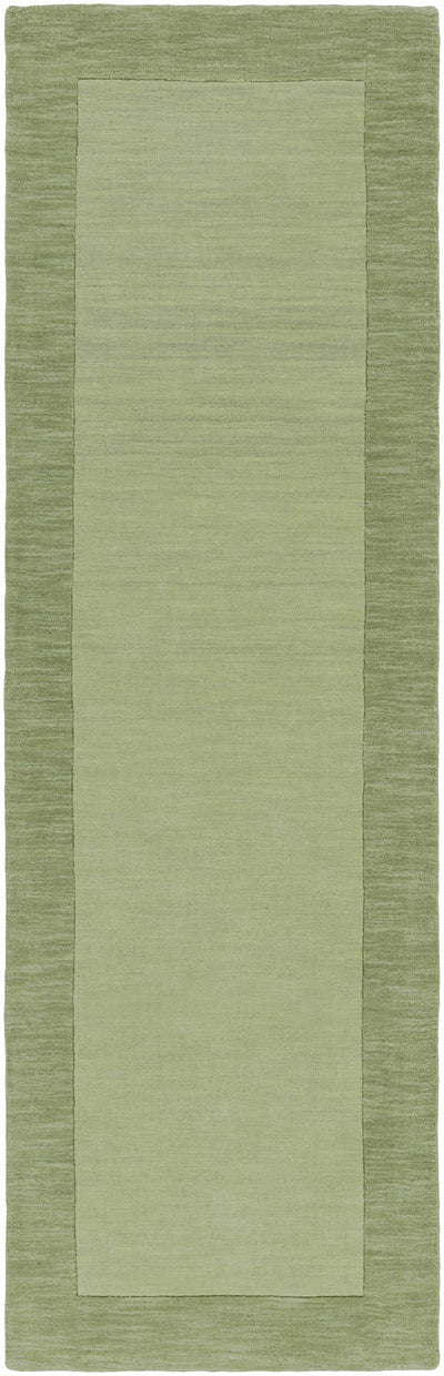 Bordered Solid Green Wool Rug