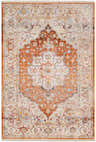 Detailed Phila Area Rug close-up. Burnt orange, gray, and beige tones in a vintage Persian-style pattern. Bohemian rug texture. Design-Rectangle-579