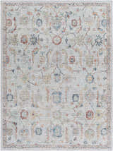 Piera Washable Area Rug, ash and silver farmhouse style with traditional floral pattern. Design-Rectangle-537