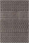 Close-up of the Pilning Carpet. Hand-woven cotton rug in charcoal and cream with a farmhouse-style geometric pattern. Design-Rectangle-576