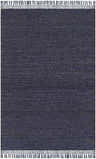 Close-up of the hand woven Pima Area Rug in ink blue and slate with jute texture and fringe detail. Design-Rectangle-576