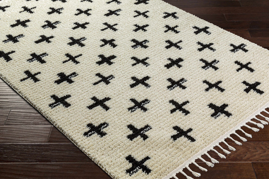 Anda Black on White Moroccan Plush Rug