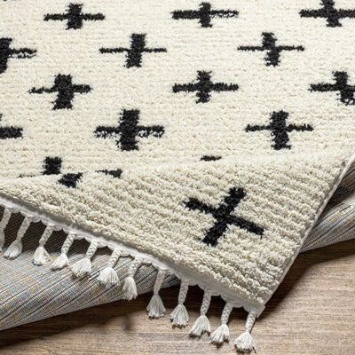 Anda Black on White Moroccan Plush Rug