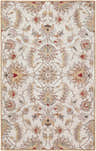 Close-up of the hand-tufted Pirtleville Area Rug. Floral design in black, blush, red, brown, sage, gray, rust, and tan wool. Design-Rectangle-58