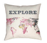 Platagata Watercolor Explore World Map Outdoor Throw Pillow