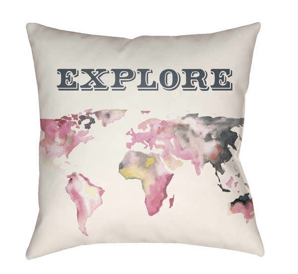 Platagata Watercolor Explore World Map Outdoor Throw Pillow