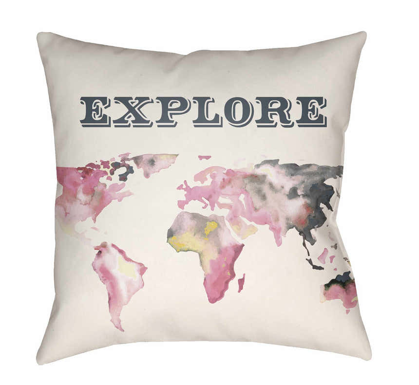 Platagata Watercolor Explore World Map Outdoor Throw Pillow