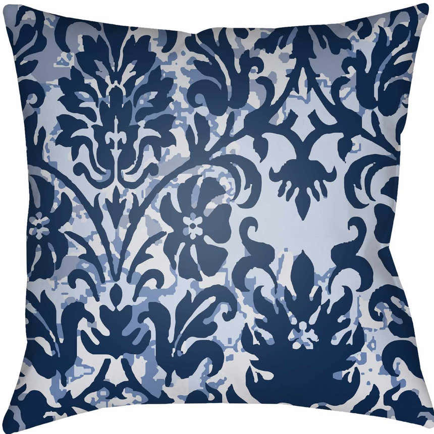 Polloc Blue Damask Floral Outdoor Throw Pillow