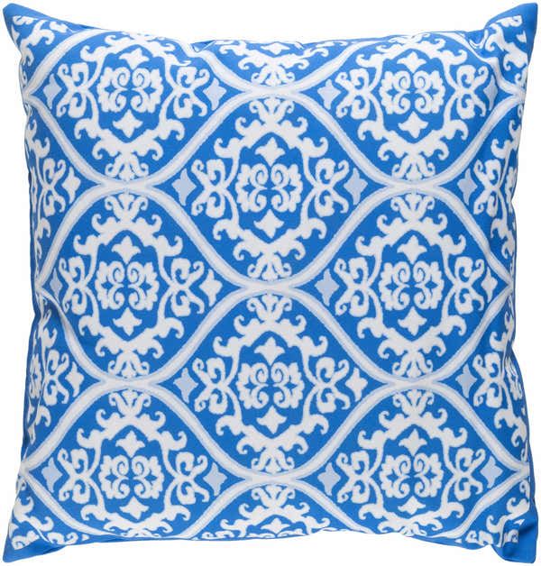Polanco Royal Blue Damask Square Outdoor Throw Pillow