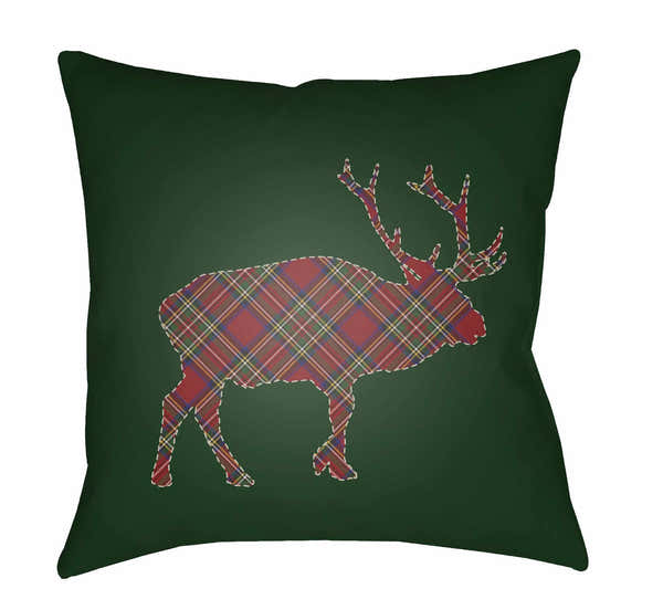 Pemberwick Plaid Reindeer Silhouette Outdoor Throw Pillow
