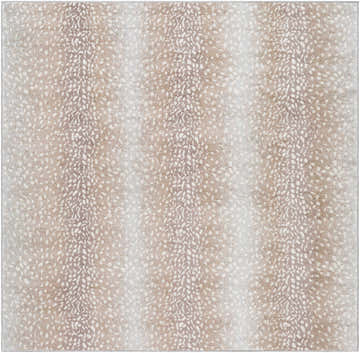 Close-up of Pointblank Tan Leopard Print Rug. Animal print rug in gray, ivory, light slate, and tan. Machine woven polypropylene. Design-Square-67