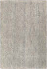 Close-up of the hand-loomed Pantubig Area Rug. Contemporary design in charcoal, gray, ivory, and beige. Wool and viscose blend. Design-Rectangle-576