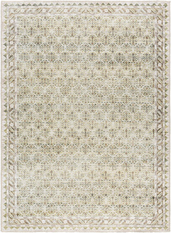 Rainier Damask Tan Washable Rug - ourpnwhome x Livabliss