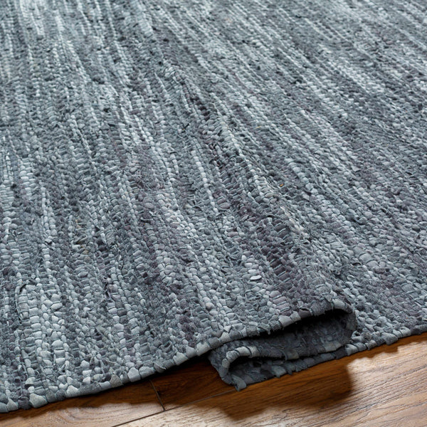 Aneko Gray Handwoven Leather Rag Carpet