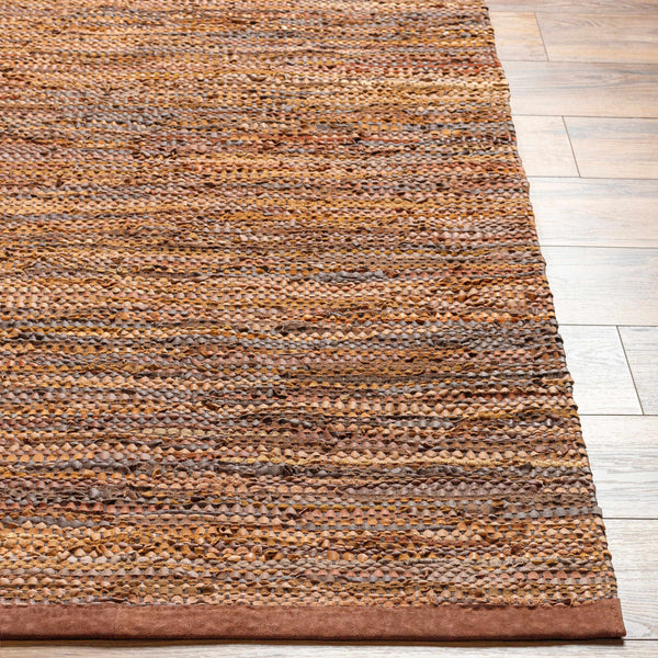 Aneko Orange Handwoven Leather Rag Carpet