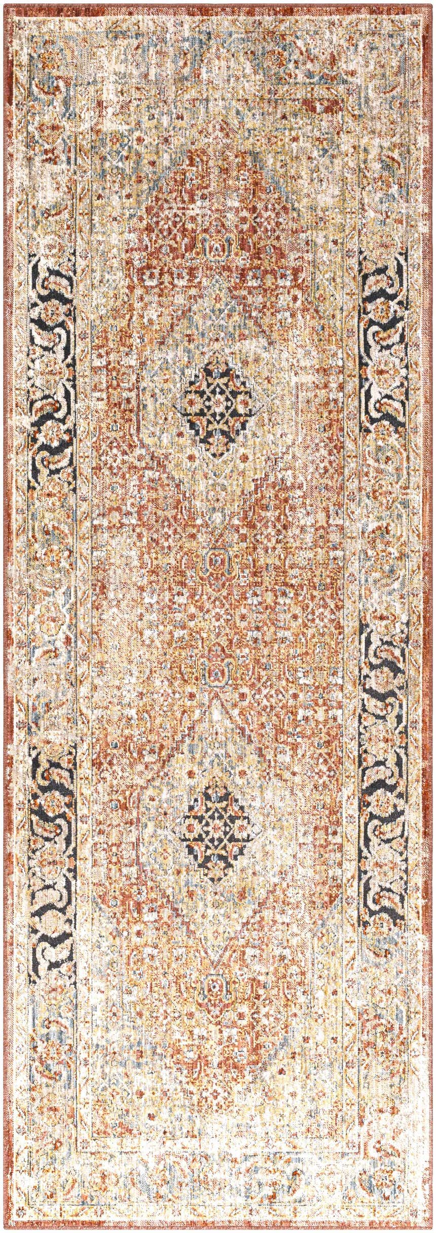 Detailed Polomolok Luxe Performance Rug in brick red, cream, and black. Traditional oriental rug pattern. Design-Runner-2773
