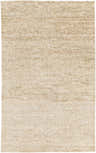 Close-up of the beige Pomaria Area Rug, a hand-knotted jute rug with a subtle traditional pattern. Farmhouse style. Design-Rectangle-58