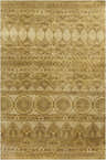 Close-up of the Portis Area Carpet. Hand-knotted rug in dark brown, light olive, and tan with a traditional pattern. Design-Rectangle