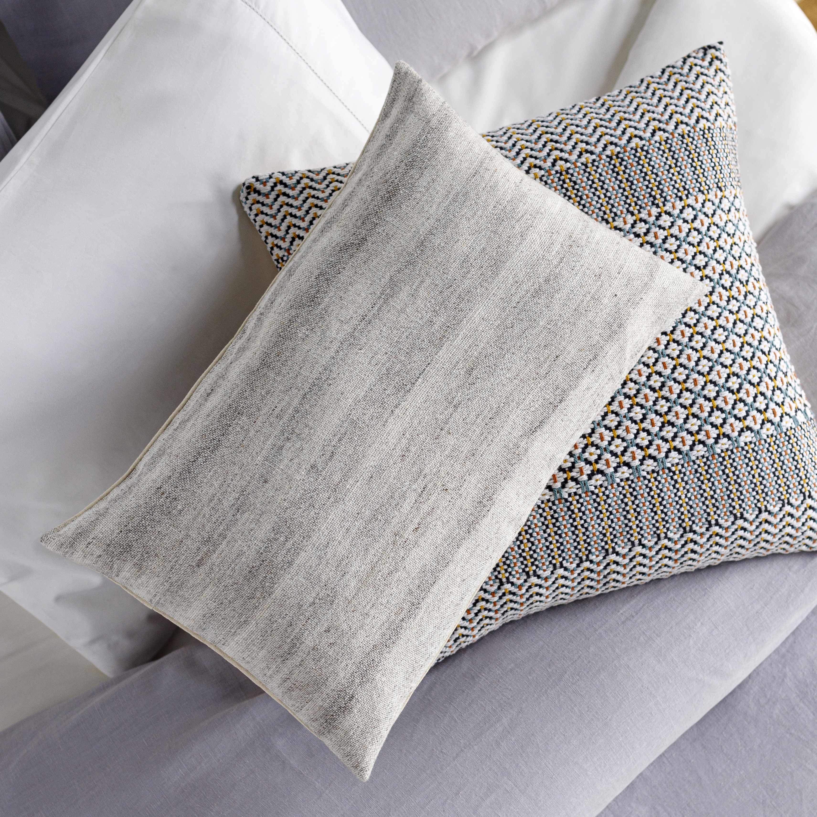Reverse side of Portumna Light Gray Square Throw Pillow, focusing on underside structure and material.Transitional,Traditional Throw PillowsBacking  