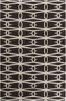 Close-up of the hand woven Potsdam Area Rug. Dark brown wool rug with a peach geometric pattern. Contemporary style. Design-Rectangle-58