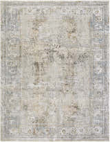 Close-up of the Pryce Sage Thick Luxe Area Rug featuring a traditional design with charcoal, cream, and light brown tones. Design-Rectangle-710103