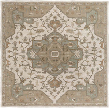 Detailed square Broomfield Hand Tufted Sage 1143 Area Rug with beige, brown, gray, and sage floral pattern. Design-Square-8