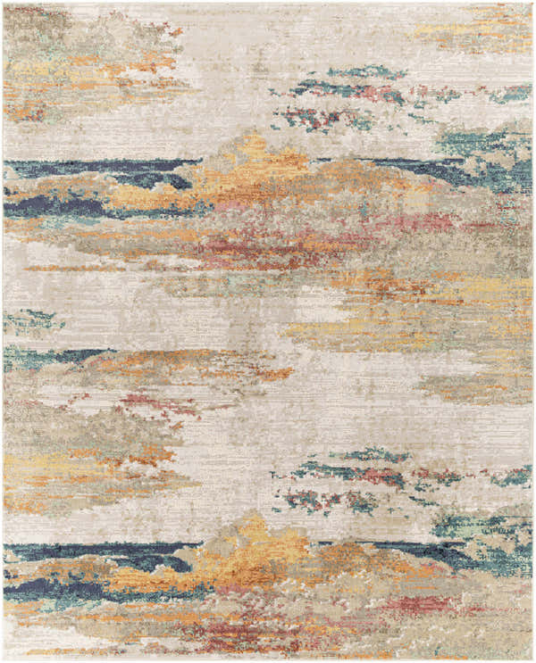 Abstract Pearces Area Rug with cream, gray, mustard, olive, peach, and saffron hues. Contemporary style. Design-Rectangle-71010