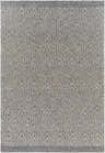 Close-up of the Peri Area Rug in dark gray and light gray with a geometric, hand-woven design. Design-Rectangle-576
