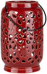 Parkerton Red Geometric Outdoor Ceramic Lantern