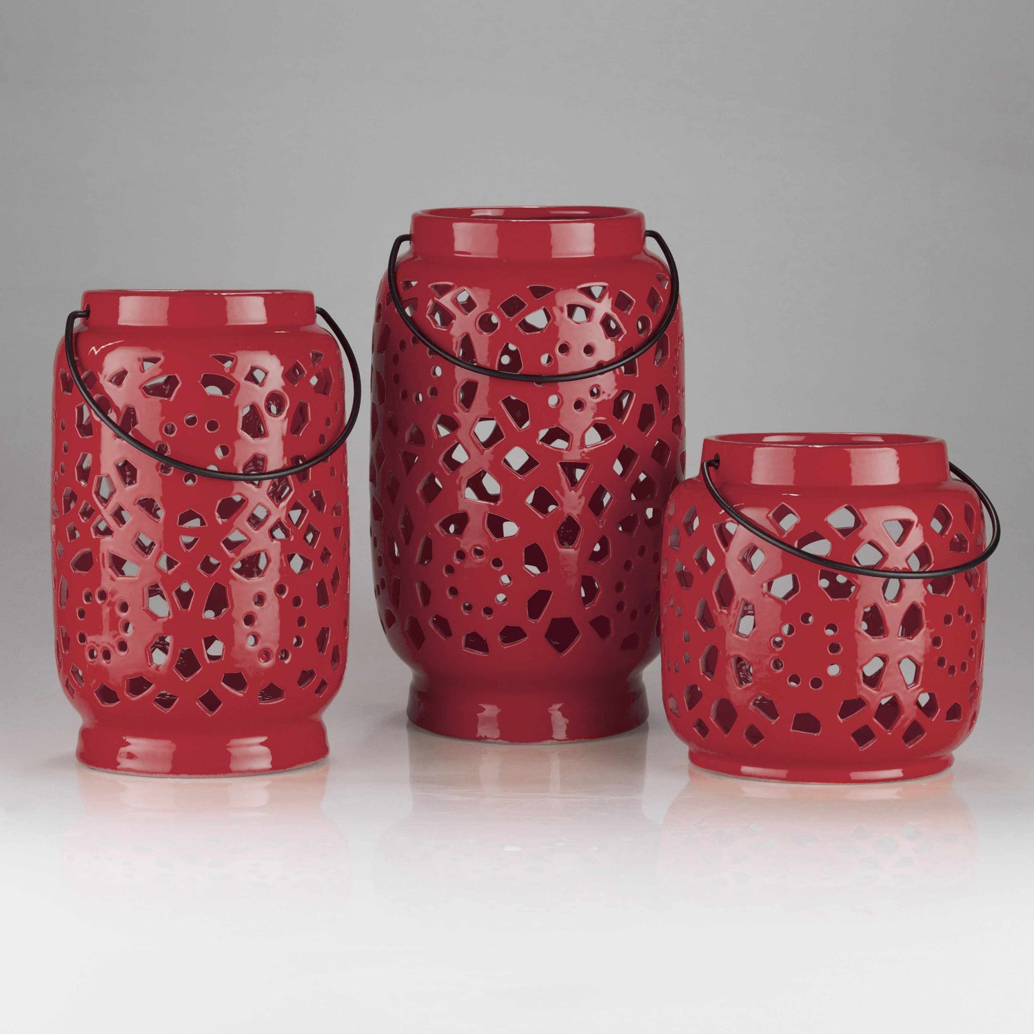 Parkerton Red Geometric Outdoor Ceramic Lantern