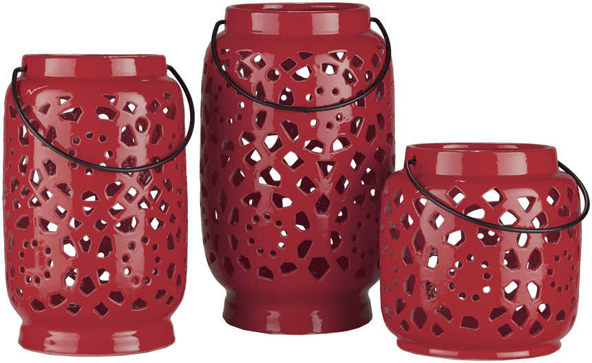 Parkerton Red Geometric Outdoor Ceramic Lantern