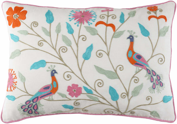 Peterhead Peacock Embroidery Floral Accent Pillow - Clearance