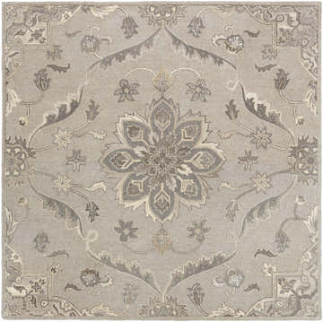 Close-up of the Peterstown Beige Wool Rug, showcasing its traditional floral pattern in shades of beige, brown, and charcoal. Design-Square-8