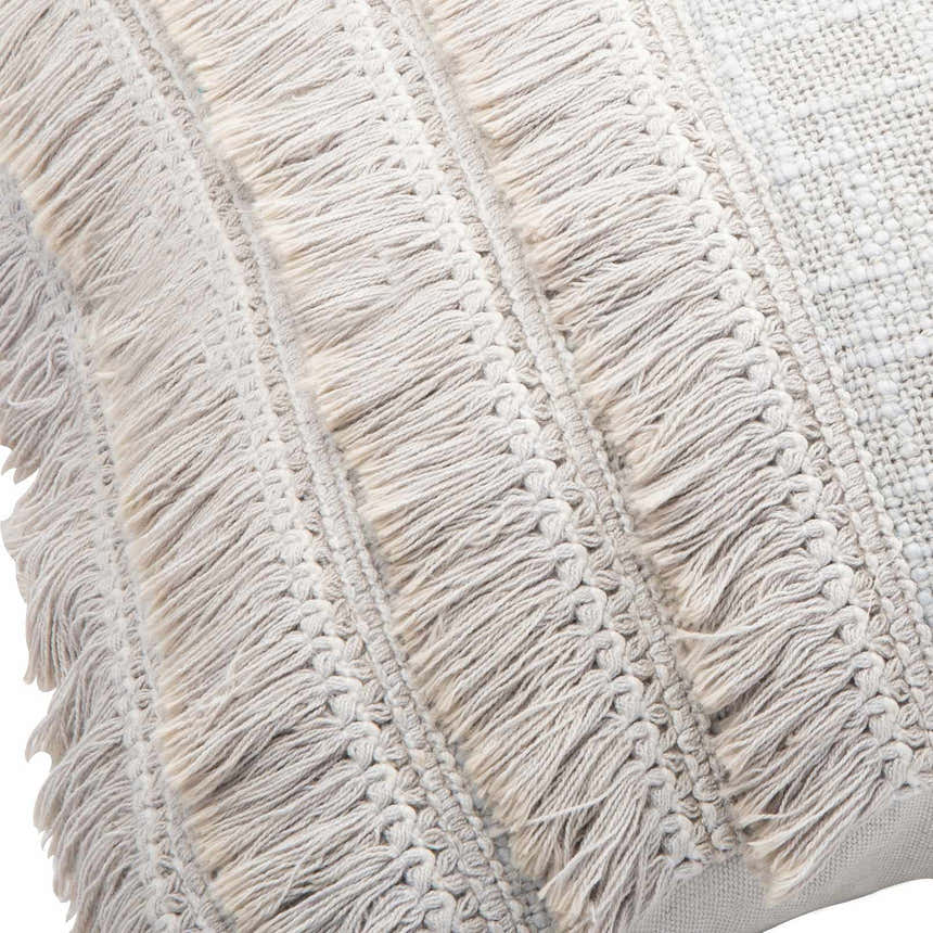 Pototan Light Gray Fringe Texture Throw Pillow - Clearance