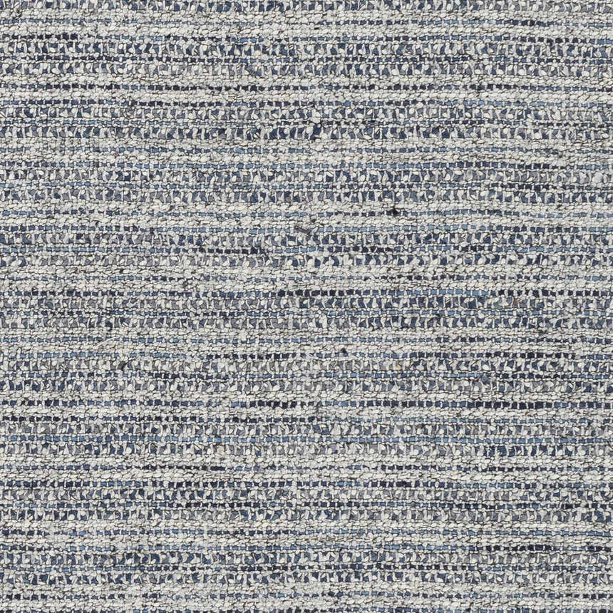 Close-up of the Potterspury Area Rug showing a hand-loomed weave with blue, cream, and light gray threads. Swatch
