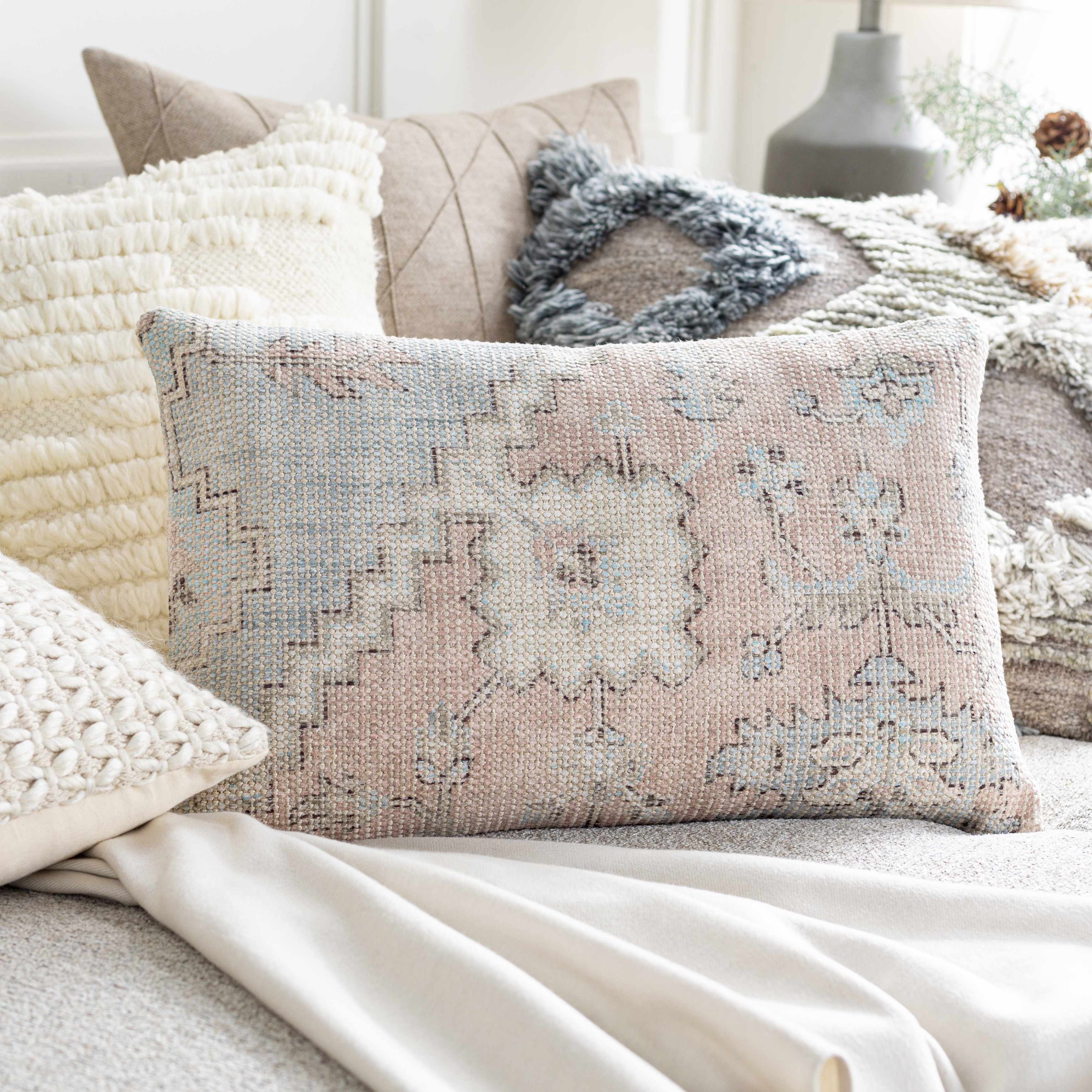 Reverse side of Pulilan Throw Pillow, focusing on underside structure and material.Transitional,Bohemian,Traditional Throw PillowsBacking  